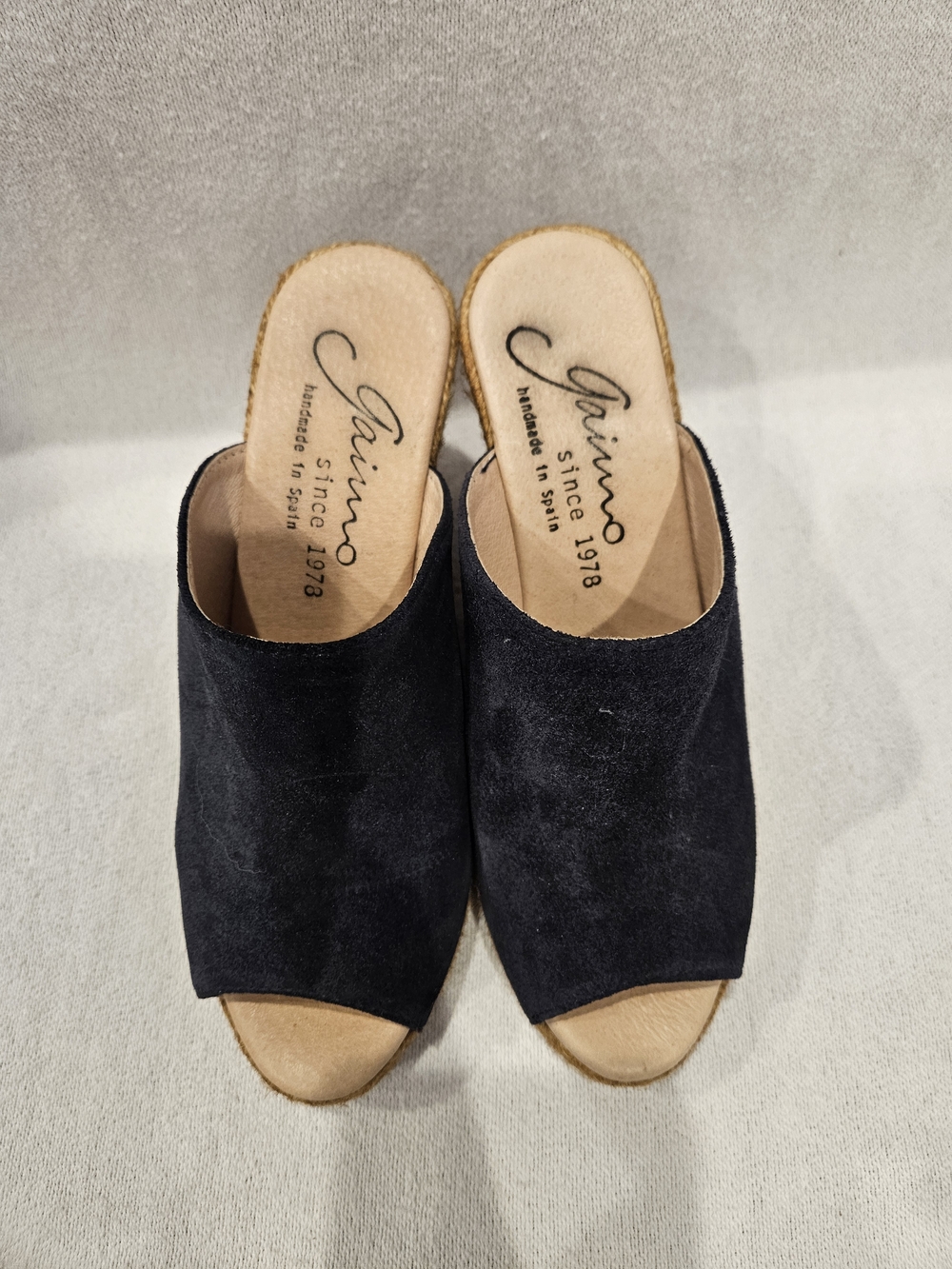 Giamo Dark Navy Suede Wedge Mules Slides Made In Spain 36/ 6 US - Picture 3 of 8